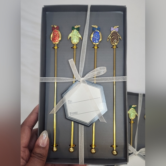 Thirstystone Colorful Penguins Gold Plated  Metal Stir Sticks (price per set) - Picture 4 of 10